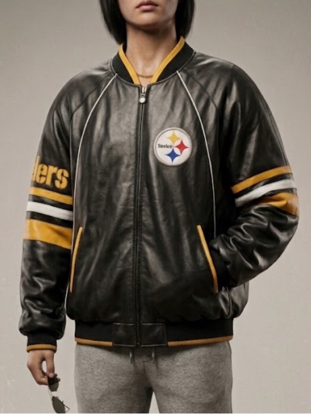 Vintage G-III Carl Banks Pittsburgh Steelers Leather Coat Mens Large